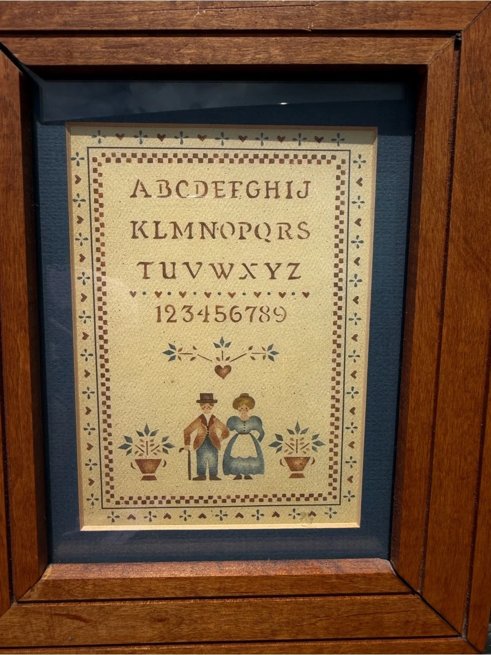 Framed Rustic Brown Alphabet Sampler Wall Art Cottagecore